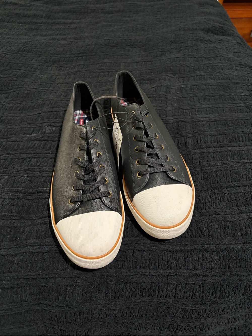 Ben Sherman Black Sneakers with White Toe Cap and Tan Trim